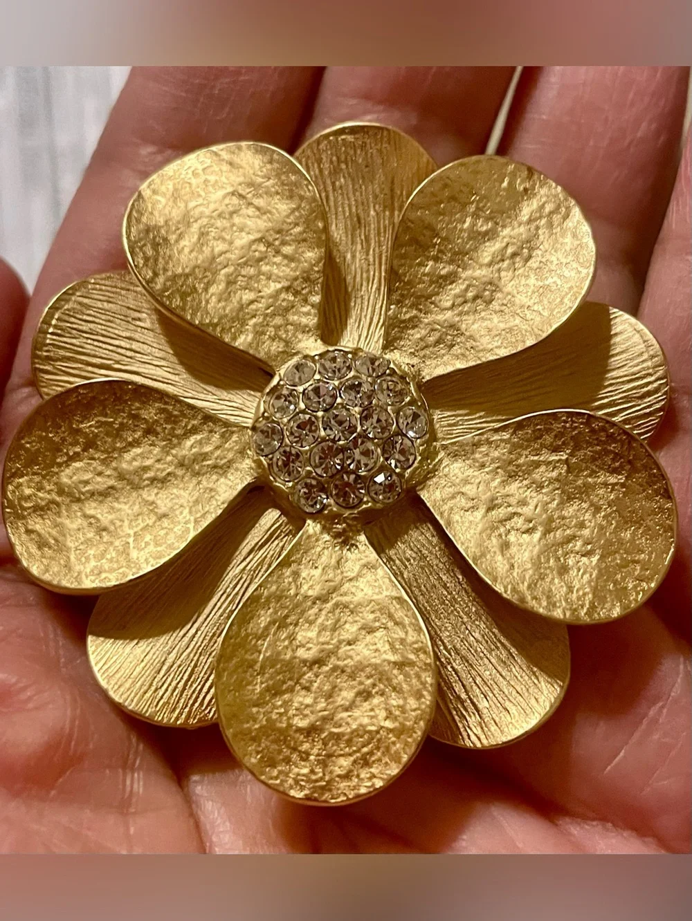 Premier Designs Gold Floral Brooch with Crystal Center